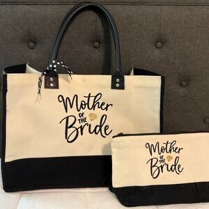 Mother of the Bride Tote & Pouch Set | Wedding Gift | Canvas & Black Trim